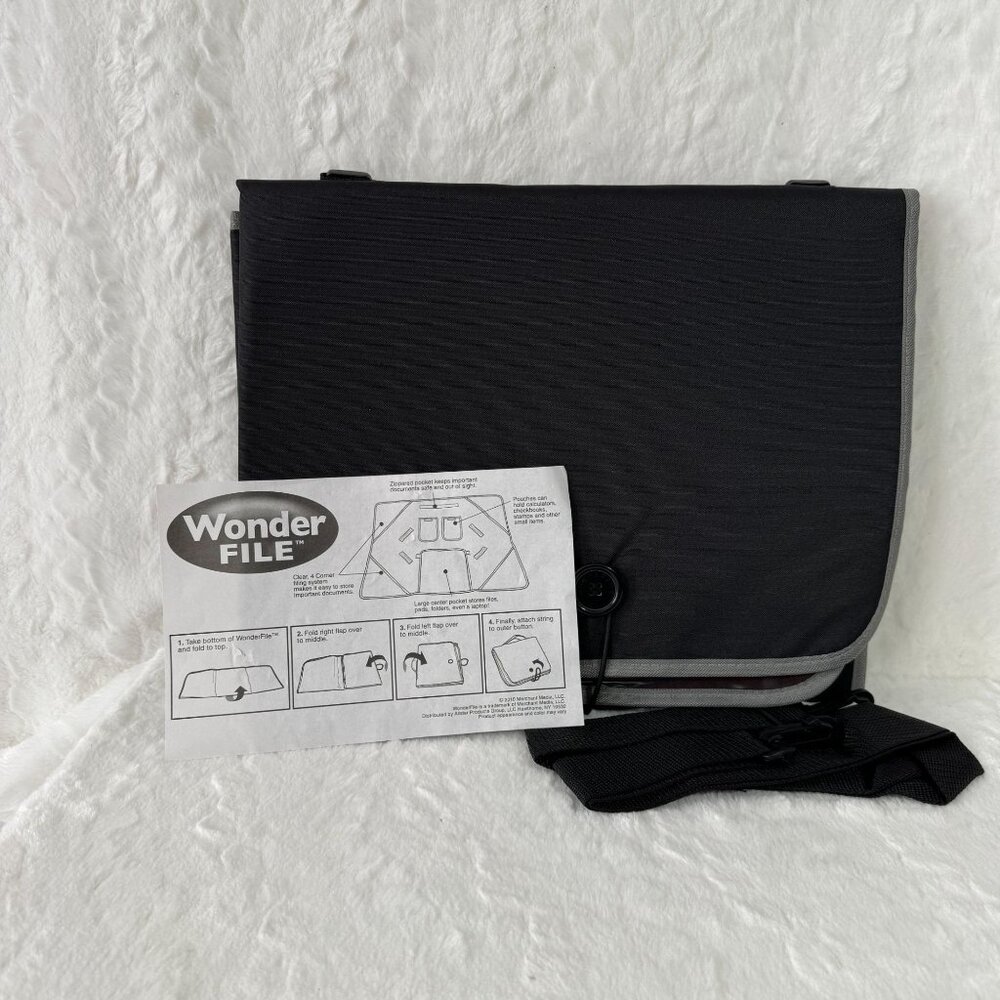 Wonder File Portable Foldable Organizer With Pockets & Strap Black/Gray New